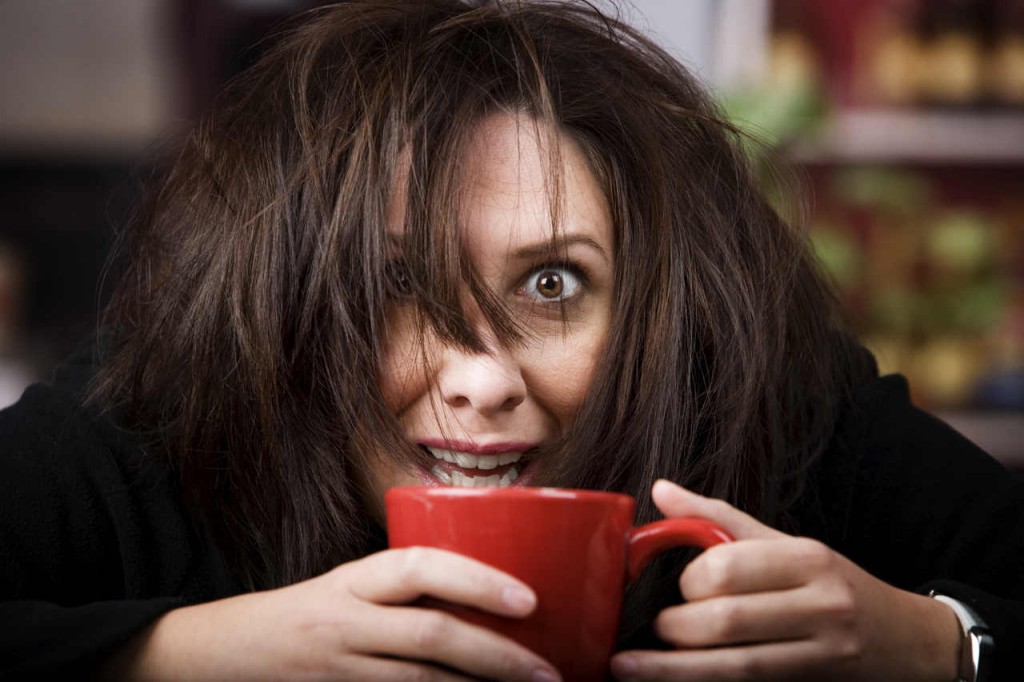 woman tripping out on coffee