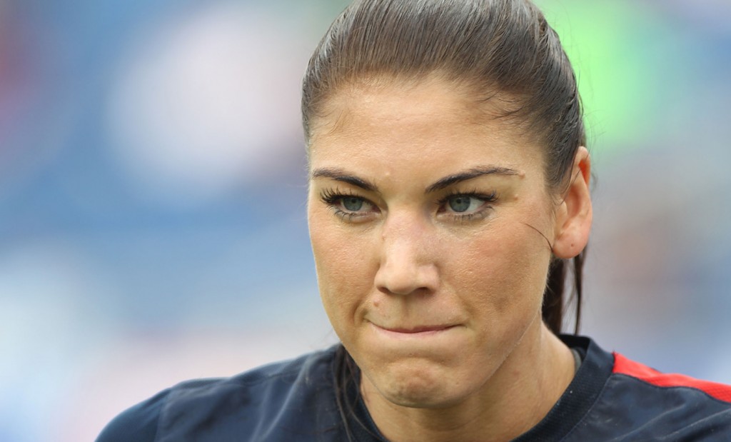 BOCA RATON, FL - FEBRUARY 08:  Hope Solo #1 of the United States warms up prior to playing  against Russia at FAU Stadium on February 8, 2014 in Boca Raton, Florida.  (Photo by Marc Serota/Getty Images)
