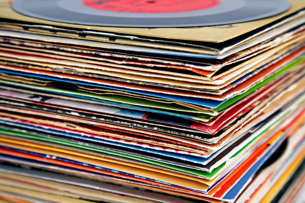 stack of vinyl records